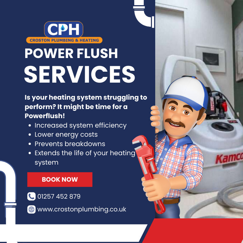 Power flush cleaning process for central heating system removing sludge and debris from pipes and radiators.